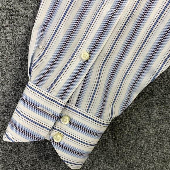 Thomas Dean Button Up Striped Dress Shirt Men Sz Large Flip Cuff Long Sleeve - Picture 9 of 10